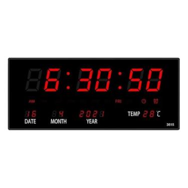 Imagem de Relógio de Parede Digital LED com Display Grande, Alarme Programável, Calendário, Temperatura, Bivolt, Vermelho e Preto
