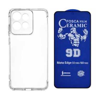 Imagem de Compátivel com Moto Edge 60 Neo - Capa Capinha Anti Impacto Queda + Película Privacidade Fosca de Ceramica 9d, silicone transparente clear com bordas reforçadas e flexível com efeito cristal