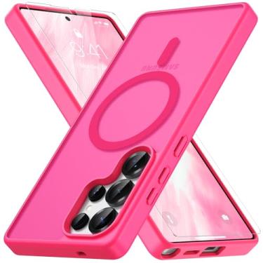Imagem de Vansdon Capa para Samsung Galaxy S25 Ultra, compatível com MagSafe, capa protetora fina fosca translúcida magnética com 1 protetor de tela - proteção contra quedas de nível militar (rosa choque)