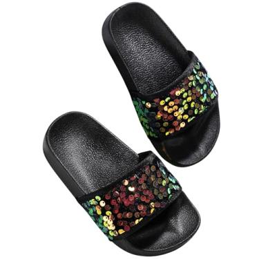 Imagem de Sandálias infantis para meninas e meninos chinelos de verão sem cadarço para praia ao ar livre piscina chuveiro (preto), Preto, 18