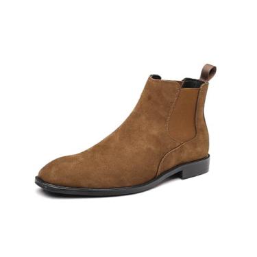 Imagem de MANLADUO Bota Chelsea masculina de camurça vintage de couro genuíno casual curto, Marrom, 37