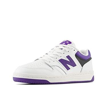 Imagem de New Balance Tênis adulto unissex BB480 V1, Branco/Prisma Roxo/Preto, 12.5 Wide Women/11 Men