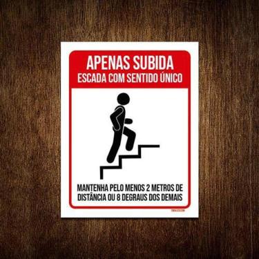 Imagem de Kit 3 Placas Apenas Subida Escada Sentido Único Distancia