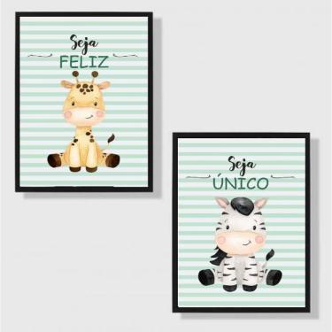 Imagem de Kit 2 Quadros Infantil Tema Safari Seja Feliz 45X34Cm Vidro