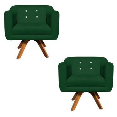 Imagem de Kit 02 Poltronas Giratória Julia Suede Verde com Strass Base Madeira M