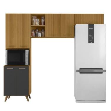 Imagem de Armario de Cozinha Olinda com  7 Portas - Poliman, Freijo UV/Ripado/Gr