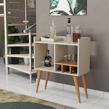 Imagem de Aparador Moderno Para Salas Adega Porta Vinhos Taças Mini Bar Off White