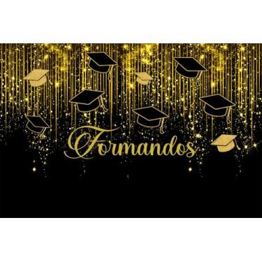 Imagem de Painel de Tecido Sublimado Formandos Chuva de Luzes e Brilhos Dourados