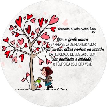 Imagem de Painel em Tecido Sublimado Redondo Árvore de Corações Amor Frase c/ El