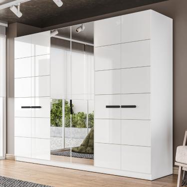 Imagem de Guarda Roupa Casal com Espelho 6 Portas Lisboa Politorno - Branco