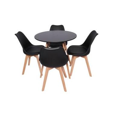 Imagem de Conjunto 4 Cadeiras De Jantar Cozinha Saarinen Leda Wood Com Mesa Redonda De Jantar 70cm Preto