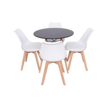 Imagem de Conjunto 4 Cadeiras De Jantar Cozinha Saarinen Leda Wood Branca Com Mesa Redonda De Jantar 70cm Preta