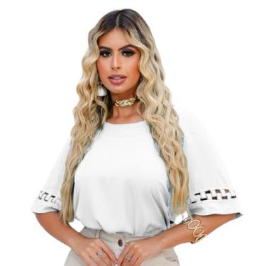 Imagem de Blusa Social Feminina Manga Curta Detalhe Alfaiataria Elegante - MADAL