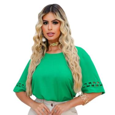 Imagem de Blusa Social Feminina Manga Curta Detalhe Alfaiataria Elegante - MADAL