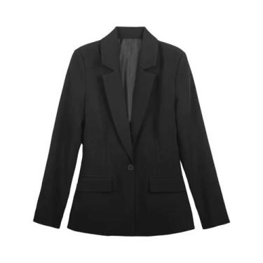 Imagem de Blazer Bege Slim Fit Com Decote Em V Para Mulheres Com Bolsos, Botão Ú