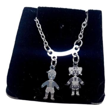 Imagem de Colar CHOKER AÇO INOX Mamãe Mãe 2 FilhoS CASAL Canga PRATA