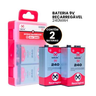 Imagem de Bateria Recarregável 9V 240mAh  Pacote com 2 Peças para Dispositivos d