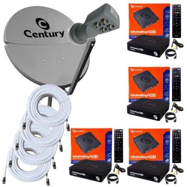 Imagem de Antena Parabólica 60 cm Banda KU + 4 Receptores Midiabox Century