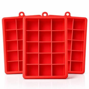 Imagem de Kit 3 Formas de Gelo Silicone 15 cubos Vermelho Quadrado Grandes Flexí