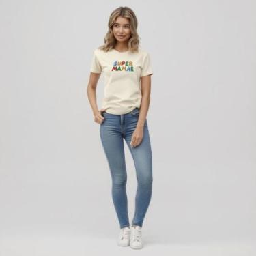 Imagem de T Shirt Super Mamãe Camiseta Algodão Premium Feminina Estampada Colori