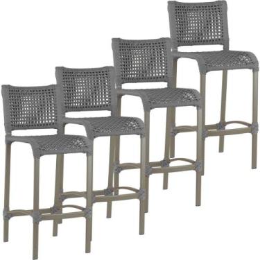 Imagem de 4 Banquetas Haiti em Corda Náutica Alumínio Balcão Edícula Cozinha Tra