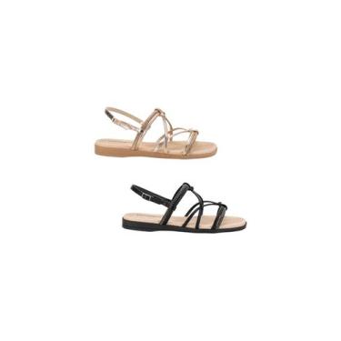 Imagem de Sandália Rasteira Piccadilly Feminina Adla Strass 513011, Dourado, 36