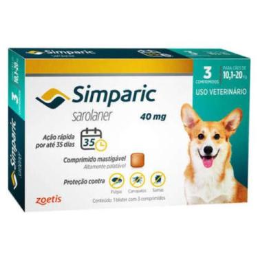 Imagem de Antipulgas e Carrapatos Simparic Para Cães de 2,6 a 5Kg 40mg Com 3 Com