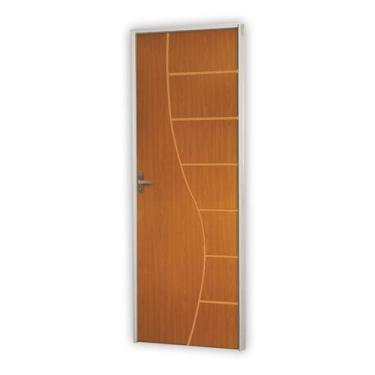 Imagem de Kit Porta de Madeira Decorada 212x65cm com Batente de Alumínio 3,6cm C