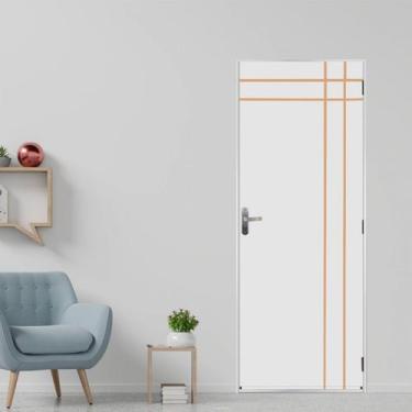 Imagem de Kit Porta de Madeira Decorada 215x75cm com Batente de Aço 06cm Mantiqu