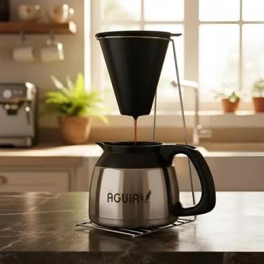 Imagem de Suporte de Café Grande em Aço Cromado com Filtro e Colher Medidora de 