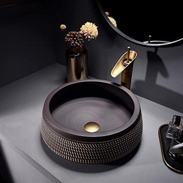 Imagem de jinyi2016SHOP Pias de vaso retrô 42 x 37 cm, porcelana de cerâmica acima do balcão, pia de banheiro de bancada, pia de banheiro grande pia de banheiro (cor: conjunto de 42 x 37 cm)