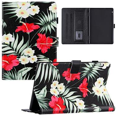 Imagem de KYJX Capa de tablet para Huawei MatePad T5 10,1 polegadas versão 2018, capa de tablet fina de couro PU com suporte de seda para Huawei MatePad T5 10,1 polegadas (flores pretas)