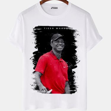 Imagem de Camiseta masculina Tiger Woods Jogador De Golfe Famoso Camisa Blusa Branca Estampada