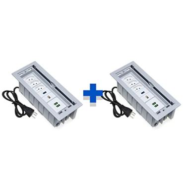 Imagem de Kit 2 Caixas De Tomadas 7 Blocos 3 Tomadas 10A 2 USB Rj-45 COR:CINZA