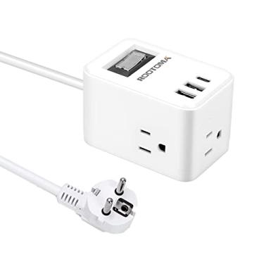 Imagem de Adaptador de tomada de viagem europeia da Alemanha, França, adaptador de plugue ROOTOMA tipo E F com 3 USB, adaptador de plugue para EUA para europeu, alemão, francês, Rússia, Islândia, Espanha, Grécia, Coreia do Sul e mais