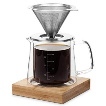Imagem de Brew To A Tea BTaT - Conjunto de cafeteira para derramar sobre café, vidro de parede dupla, 473 ml, filtro permanente, coador de café, gotejador manual