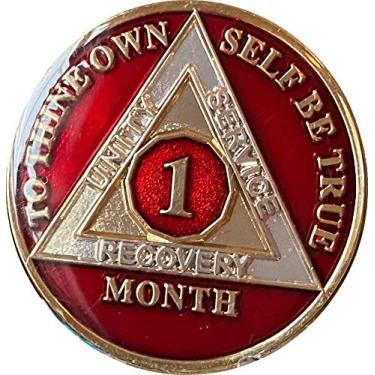Imagem de Ranger Industries Medalhão AA 1 mês vermelho metálico mandarim 30 dias chip sobriedade