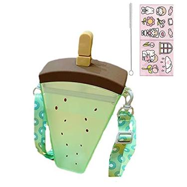 Imagem de seelucky Copo de viagem Kiwi para sorvete com palha, presente de festa de aniversário, piquenique, garrafa de água gelada, caneca de viagem com alça (Kiwi sorvete, 320 ml)