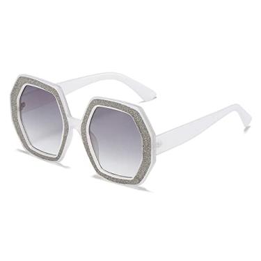 Imagem de Óculos de Sol Vintage Polygon Square Oversized Crisstal Para Mulheres Moda Gradiente Brilhante Óculos Femininos, Branco Cinza, Com Estojo