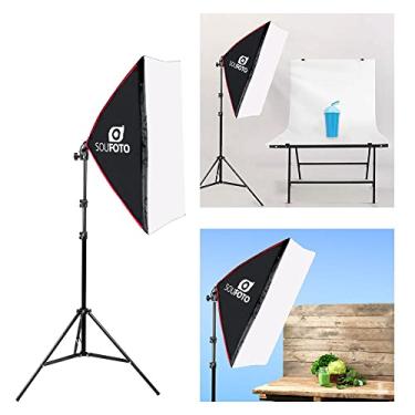 Imagem de SOU FOTO Kit de Iluminação com Softbox 50x70cm com Detalhes em Vermelho e Tripé de 2 metros para Estúdio Fotográfico, Gravações de Vídeos e Lives (1x Softbox e Tripé)