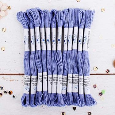 Imagem de 12 novelos ThreadArt Fio de bordado de algodão egípcio de fibra longa premium | Azul claro | 6 fios dividíveis 9,5 m cada para bordado à mão, pulseiras da amizade, ponto de cruz e artesanato