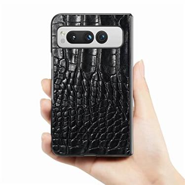 Imagem de Capa para Google Pixel Fold, textura de crocodilo ultrafina, capa protetora de couro antiqueda antiderrapante e anti-impressão digital, preta