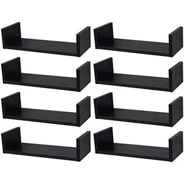 Imagem de Kit 8 Prateleiras U 40 x 10cm Preta Suporte Invisível