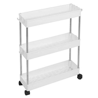Imagem de Carrinho utilitário com rodinhas multifuncional, carrinho de metal deslizante, organizador de armazenamento móvel, prateleiras de cozinha, carrinho de lanche com rodas giratórias, gancho para casa, escritório, banheiro (3 camadas)