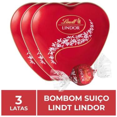 Imagem de Bombom De Chocolate Suiço Lindt Lindor, 3 Latas Coração 50G