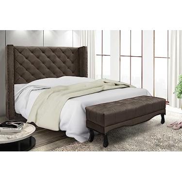 Imagem de Kit Cabeceira Quarto + Recamier Sofá Divã Estofado Chaise 2 Lugares 1,6 M Europe (Veludo marrom)