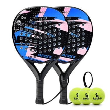 Imagem de Raquete de padel, superfície de fibra de carbono, com memória EVA, núcleo flexível, raquetes de tênis de padel leves (azul, 2 peças)