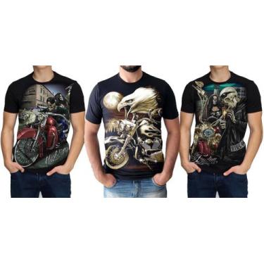 Imagem de Kit 3 Camisas Camisetas Moto Harley Motoqueiro Rock Masculina - Hella