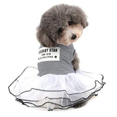 Imagem de Zunea Vestido tutu para cachorro pequeno filhote listrado primavera verão vestidos de princesa camisa de algodão macio saia de animal de estimação roupas roupas para cães gatos menina preto P