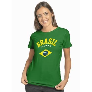 Imagem de Camiseta Feminina Algodão - Brasil Verde Bandeira (BR, Alfa, XGG, Regular, Verde Bandeira)…